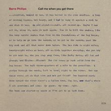 Barre Phillips: Call Me When You Get There