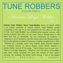 Tune Robbers: Tune Robbers Playing Hits Written By Andrew Lloyd Webber Vol. 3